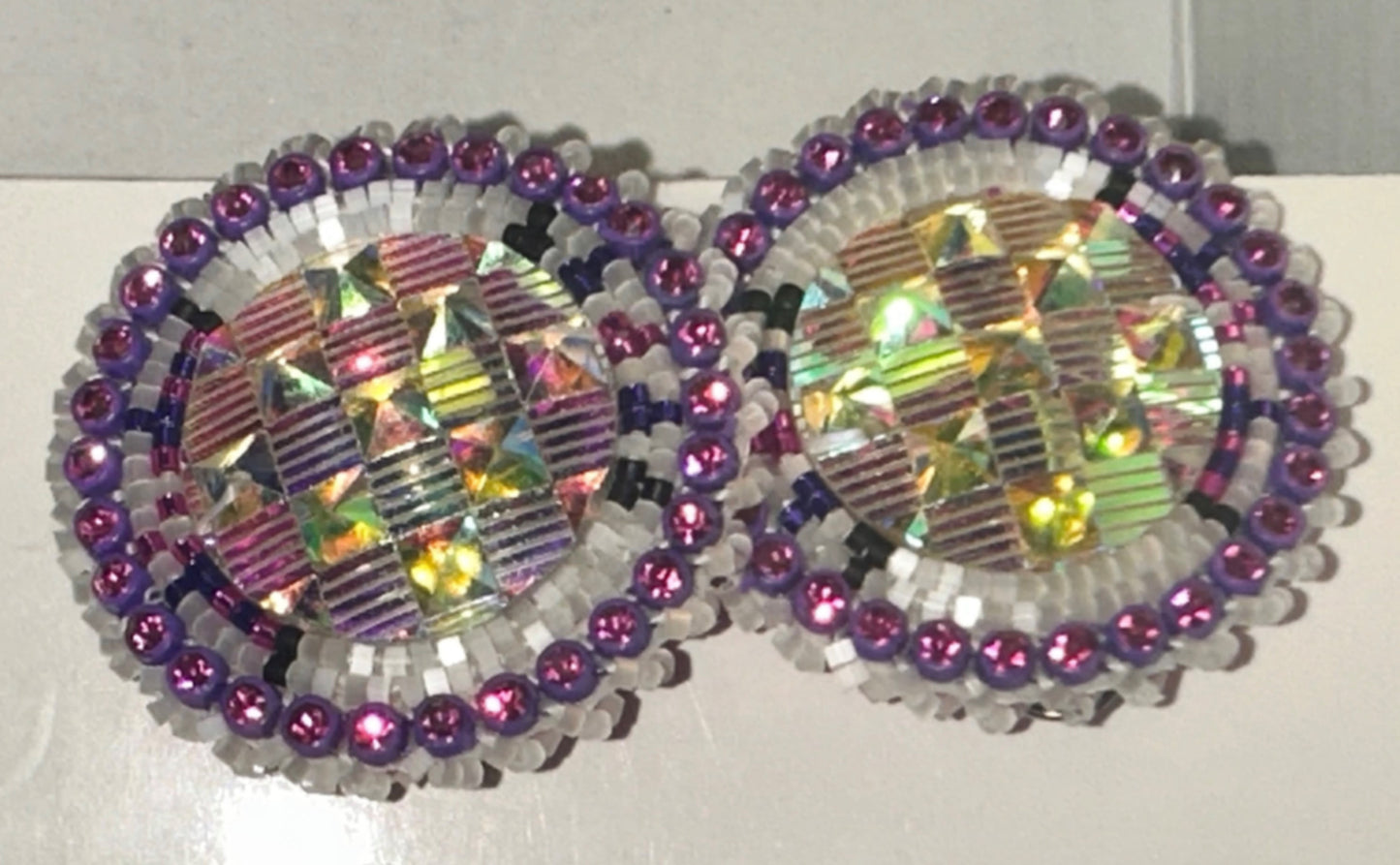 Beaded Earrings - White Purple Pink