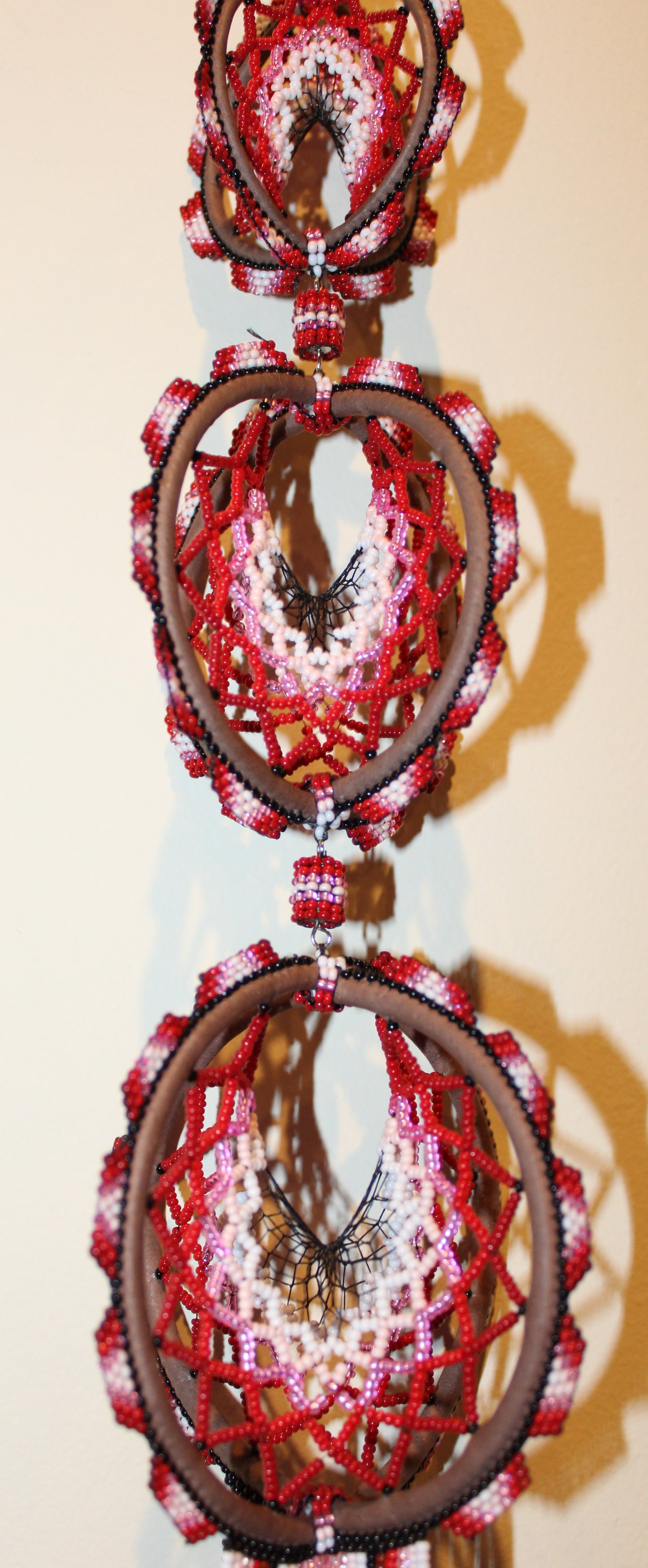 All Relations United - 20 inch 3-Tiered Red/Black/Pink/White Beaded Dreamcatcher
