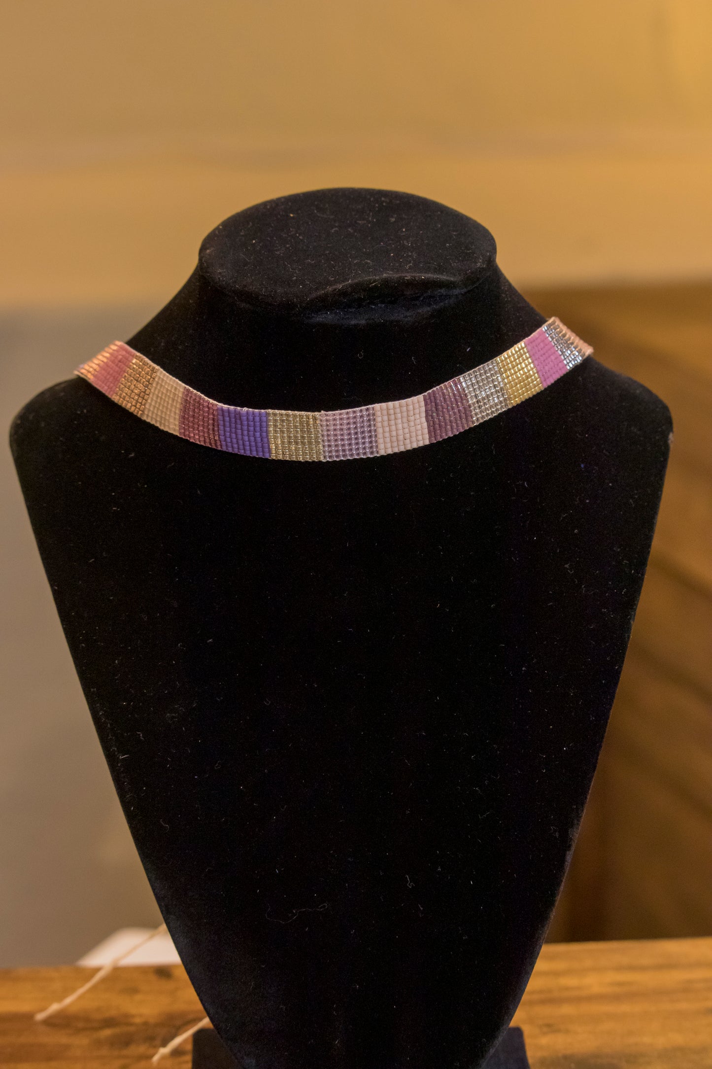 Meg Elaine Veitenheimer - Beaded Necklace/Choker - Purple, Gold, Cream