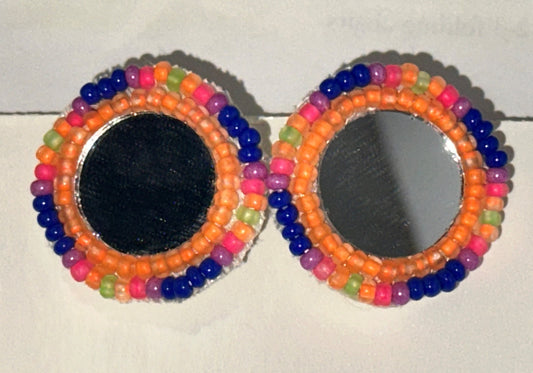 Beaded Earrings - Orange Blue Purple with Mirror