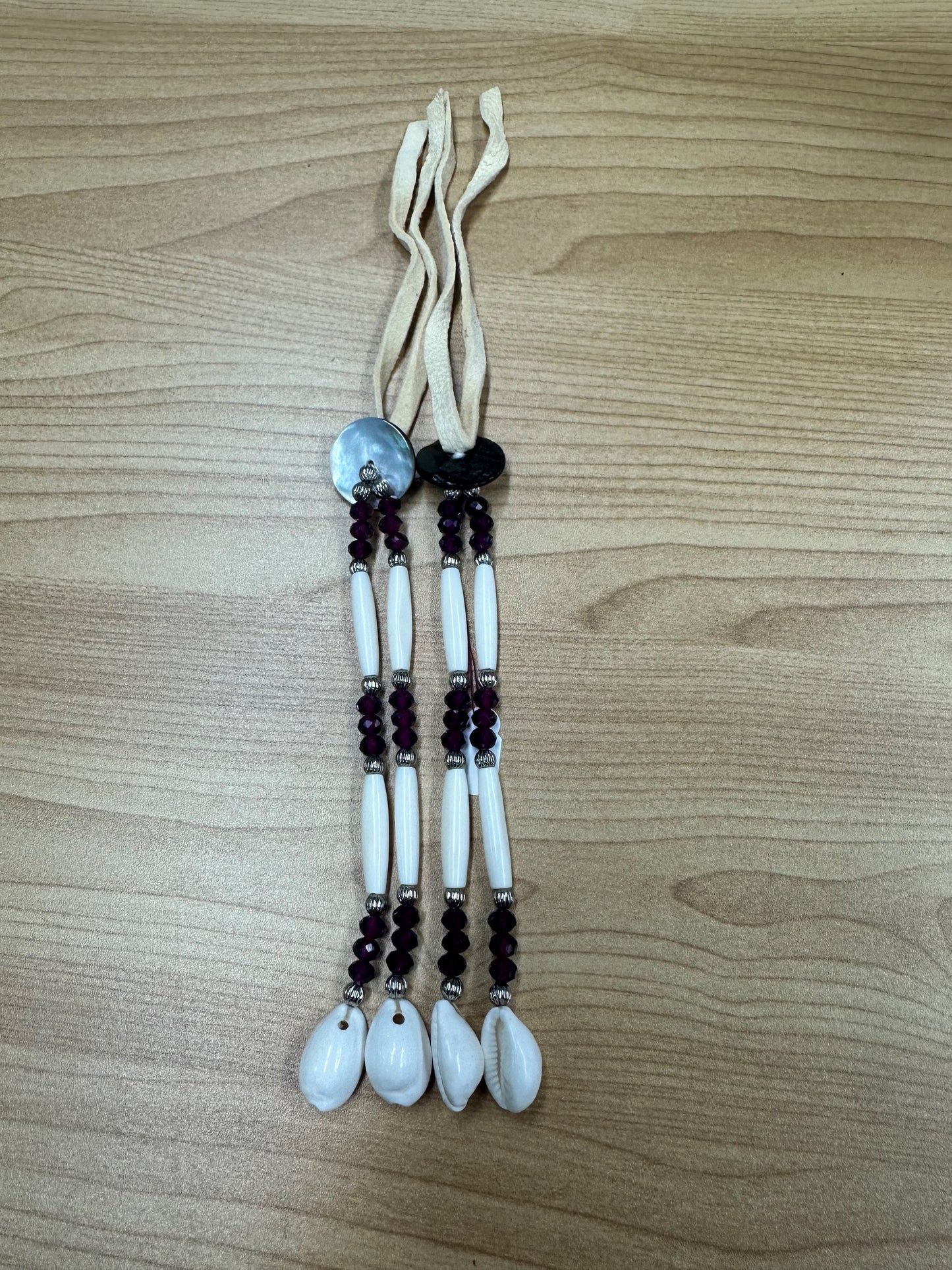 Hair Ties - Bones, Shell, Burgundy Beads