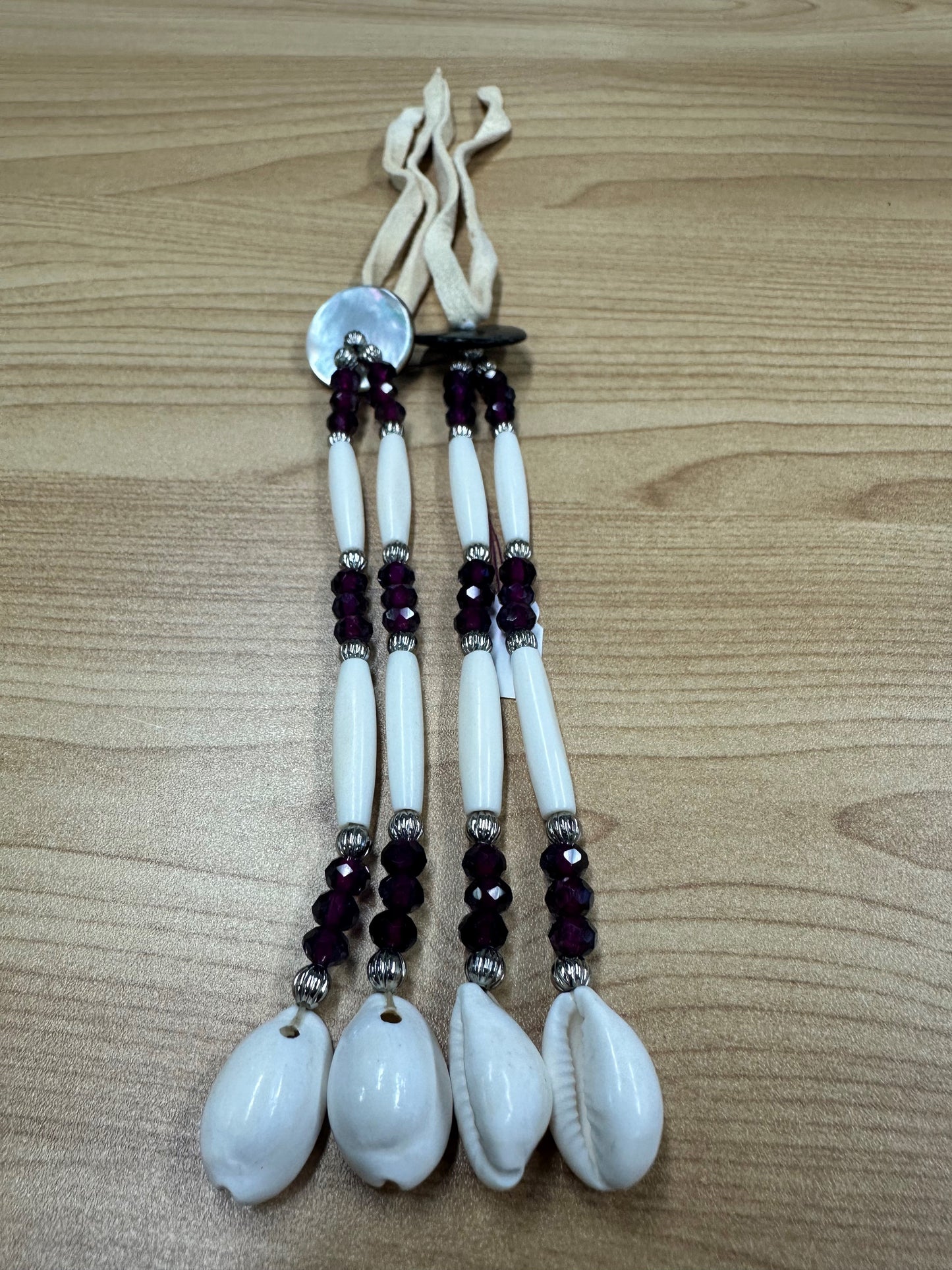 Hair Ties - Bones, Shell, Burgundy Beads