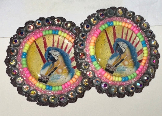 Beaded Earrings - Blue-Gold Macaw - Native American Church