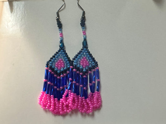 Beaded Earrings - Blue - Pink - Black