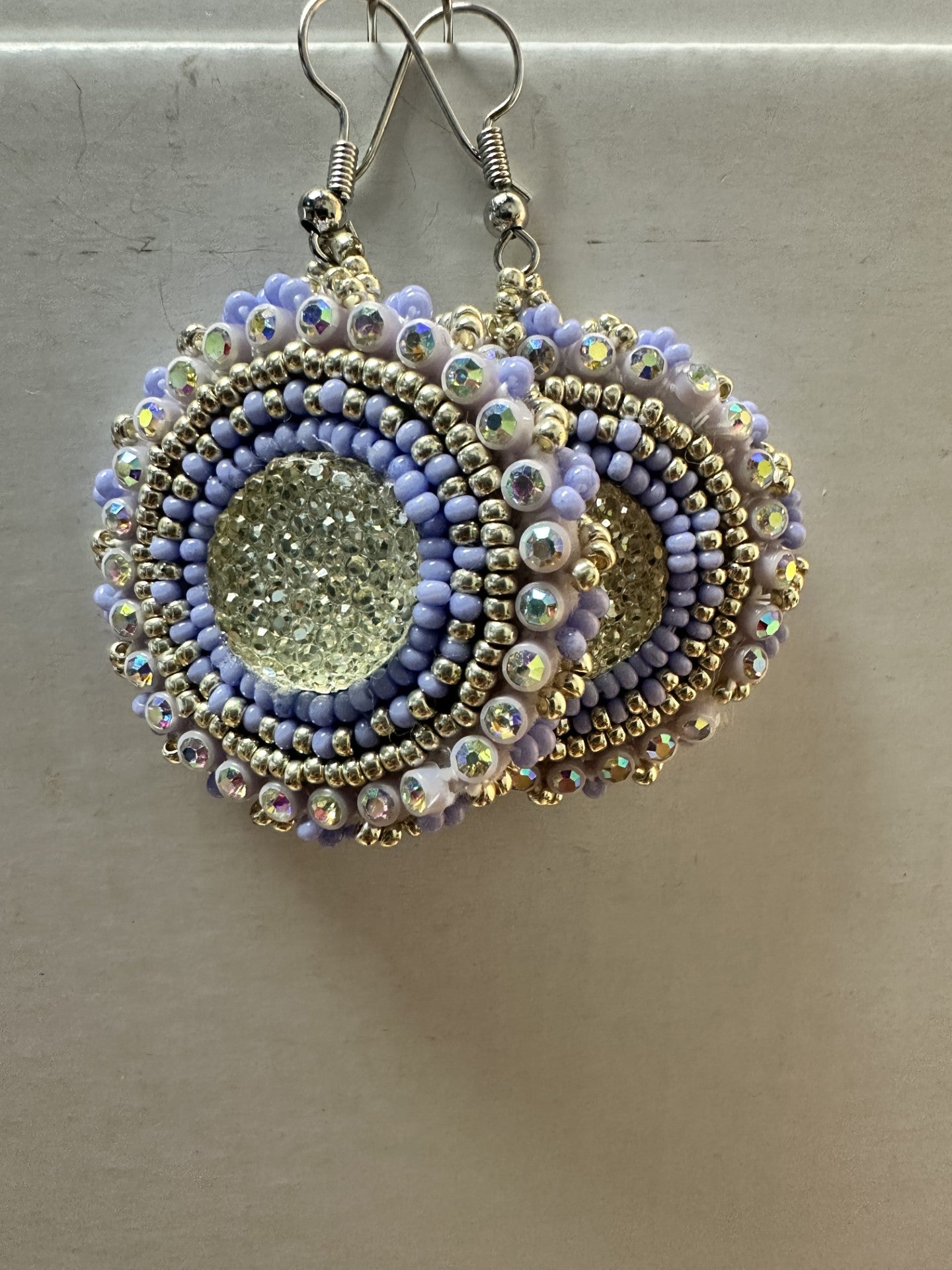 Beaded Earrings - Purple & Silver