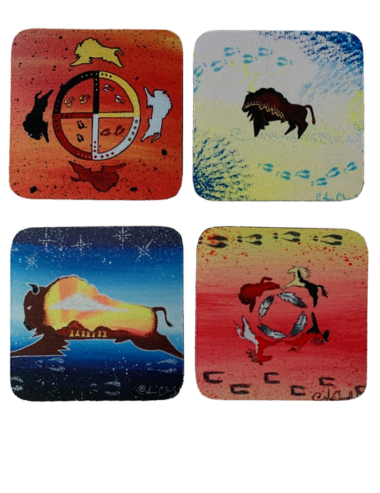 Annie Chasing Hawk - Native Buffalo Artwork Coasters, Set of Four - Intertribal Creatives by Running Strong for American Indian Youth