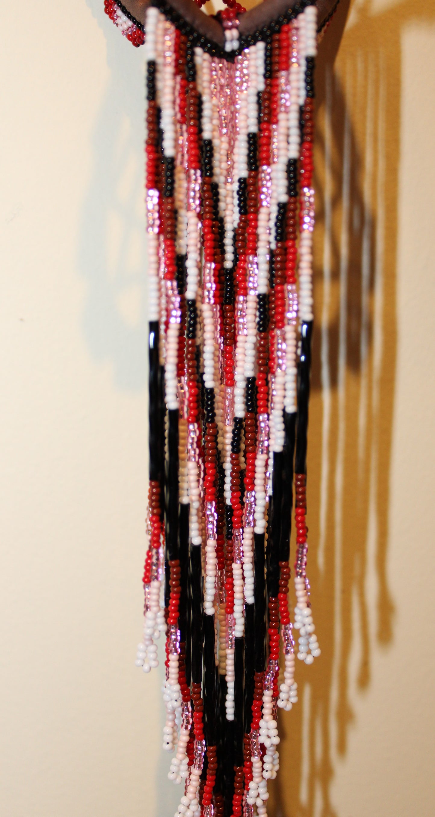 All Relations United - 20 inch 3-Tiered Red/Black/Pink/White Beaded Dreamcatcher