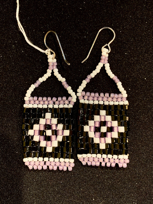 Michaila Taylor -Black & Purple Beaded Checkered Earrings