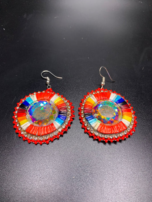 Loretta Cook - Rainbow Quilled and Beaded Medallion Earrings