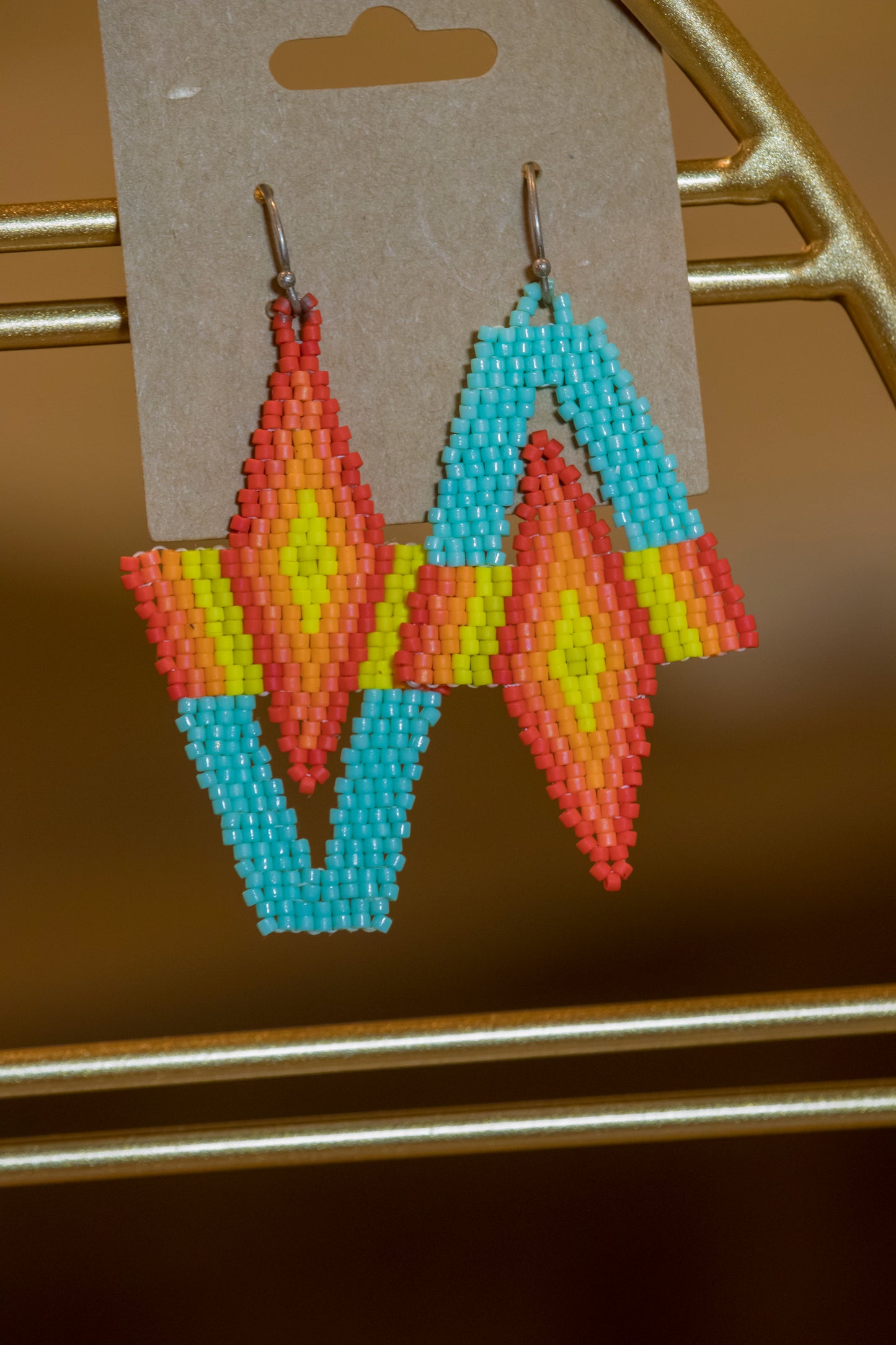 Meg Elaine Veitenheimer - Geometric Earring - Fire Colors with Turquoise