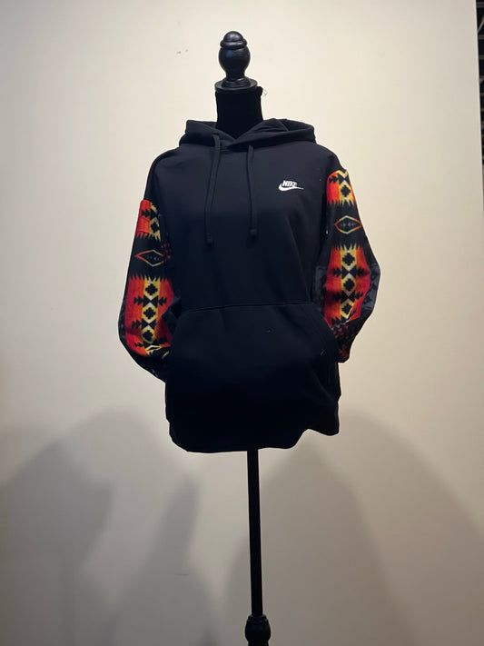 Nike Sweatshirt Hoodie- Black and Orange Tribal Print